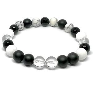 Minerální náramek křišťál, onyx, jadeit, obsidián, howlit - SEN